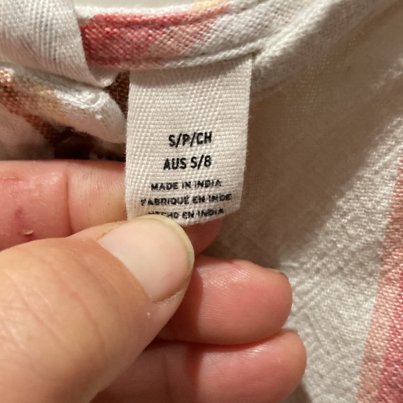 Roxy Small Dress Flare Sleeveless White Pink Striped Button Up Linen Blend - Picture 3 of 4